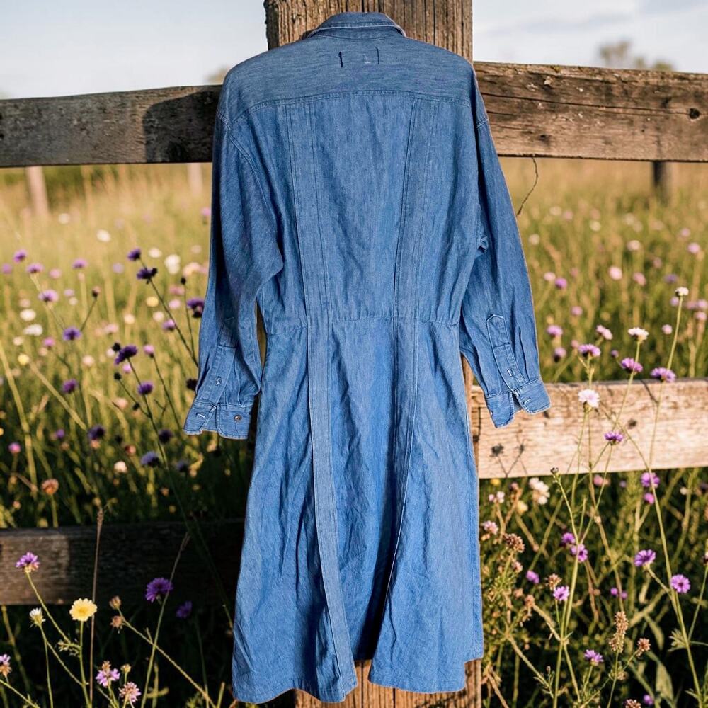 Vintage Ralph Lauren USA Denim Shirt Dress Size 12 Cotton Western Prairie Midi - Picture 4 of 10